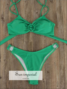 Blue Bikini Set with Tie Strap and Rings detail And Detail SUN-IMPERIAL United States