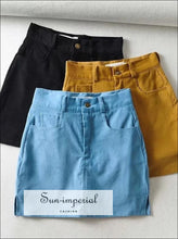 Blue Corduroy side Split Cord Mini Skirt with under Shorts detail SUN-IMPERIAL United States