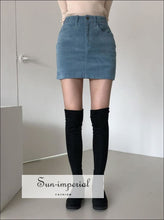 Blue Corduroy side Split Cord Mini Skirt with under Shorts detail SUN-IMPERIAL United States