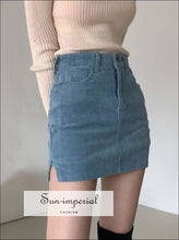 Blue Corduroy side Split Cord Mini Skirt with under Shorts detail SUN-IMPERIAL United States