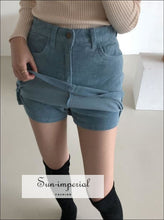 Blue Corduroy side Split Cord Mini Skirt with under Shorts detail SUN-IMPERIAL United States