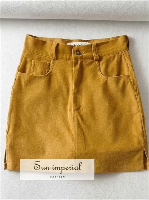Blue Corduroy side Split Cord Mini Skirt with under Shorts detail SUN-IMPERIAL United States