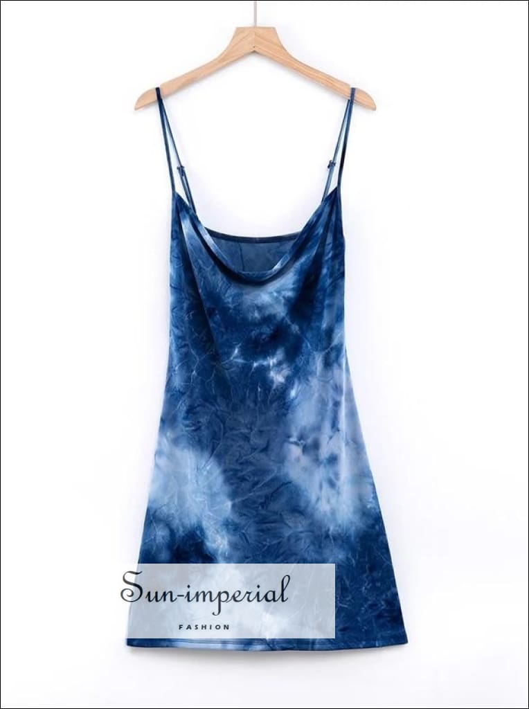 Blue Faded Dreamy Mini Slit Dress Cowl Neck Slip Dress