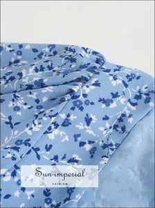 Blue Floral Print front Split Long Sleeve Vintage Midi Dress vintage style SUN-IMPERIAL United States