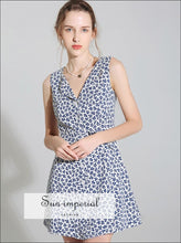 Blue Floral Print Sleeveless O Neck Slim Mini Dress Dress, floral dress, print flower vintage style SUN-IMPERIAL United States