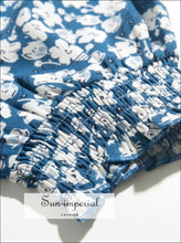 Blue Floral Vintage side Split Midi Dress Ruched Bust Style