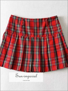 Blue High Waist Pleated Tennis Check Mini Skirt with Underpants chick sexy style, street style SUN-IMPERIAL United States