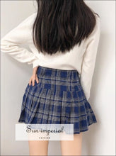 Blue High Waist Pleated Tennis Check Mini Skirt with Underpants chick sexy style, street style SUN-IMPERIAL United States