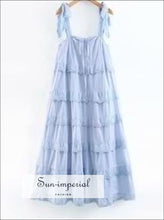 Blue Lace Beach Oversized Pleated Vintage Tie Dye Strap Summer Cake Dress SUN-IMPERIAL United States