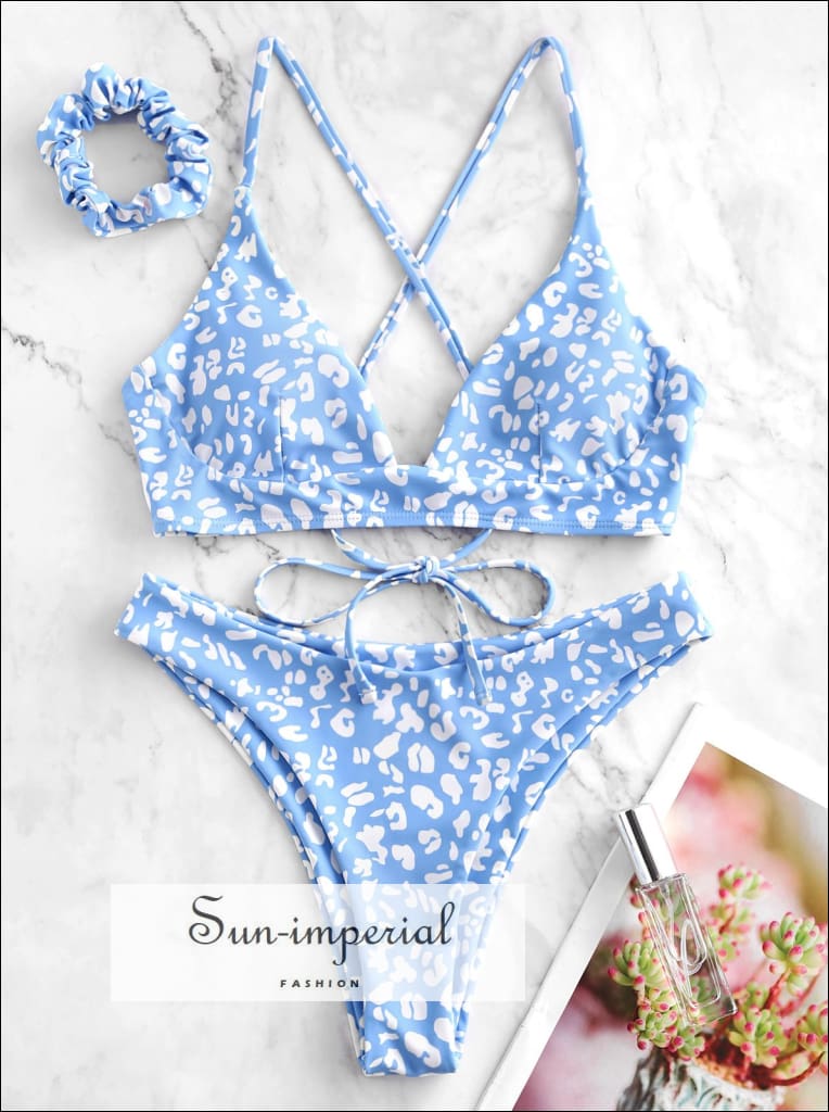 Sun-imperial - blue leopard high leg criss cross bikini swimwear – Sun ...