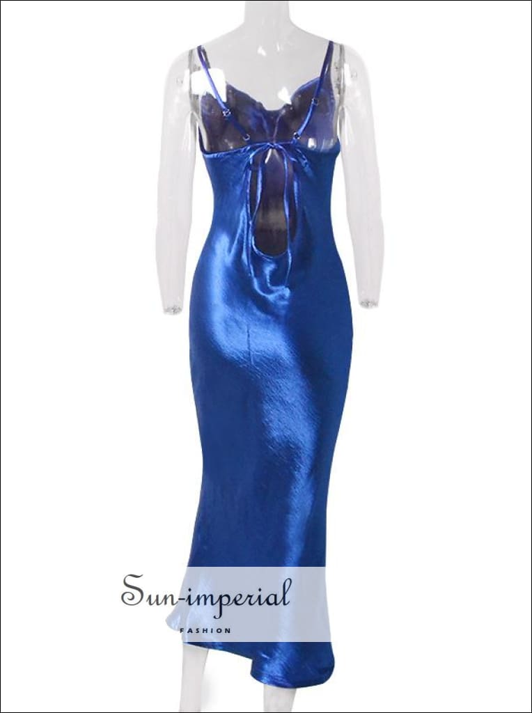 Sun-imperial - blue maxi satin dress slim backless cowl neck cami straps cocktail party dress Sun-Imperial Sun-imperial - blue maxi satin dress slim backless cowl neck cami straps cocktail party dress Sun-Imperial