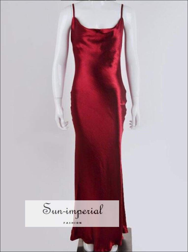 Sun-Imperial - Blue Maxi Satin Dress Slim Backless Cowl Neck Cami Straps Cocktail Party Dress JE9 Blue / S Sun-Imperial - Blue Maxi Satin Dress Slim Backless Cowl Neck Cami Straps Cocktail Party Dress JE9 Blue / S