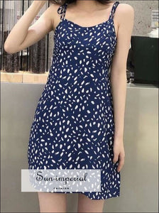 Blue Mini Dress Cami Strap Ink Print Slim SUN-IMPERIAL United States