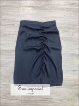 Blue Pencil Asymmetrical High Waist Viscose Knee Length Mini Skirt with Ruched detail With Detail, casual style, elegant harajuku Preppy 