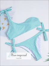 Striped One-shoulder Tie Bikini Set one-shoulder bikini Sun-Imperial United States