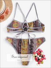 Bohemian Print Lace up Criss Cross Bikini Swimsuit Bikini Sets