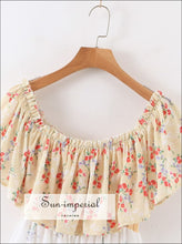 Boho off Shoulder Vintage Floral Print Asymmetrical Patchwork Short Sleeve Maxi Dress SUN-IMPERIAL United States