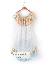 Boho off Shoulder Vintage Floral Print Asymmetrical Patchwork Short Sleeve Maxi Dress SUN-IMPERIAL United States