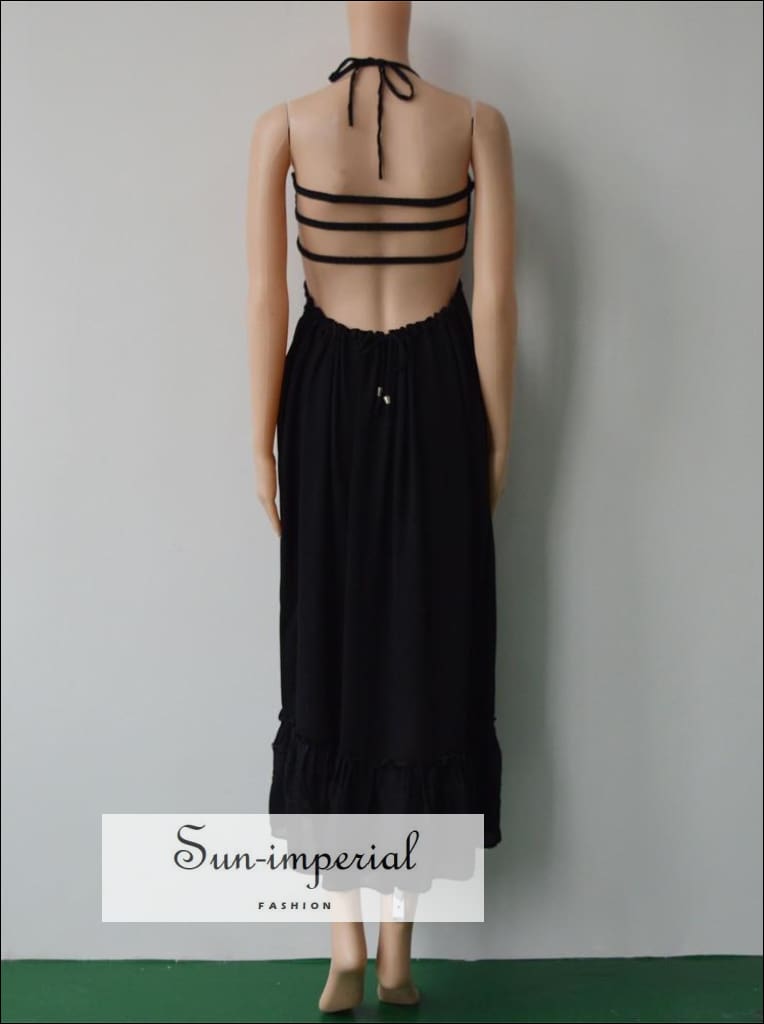 Sun-imperial - boho vintage women maxi dress summer halter backless strapless patchwork summer Black / M Sun-imperial - boho vintage women maxi dress summer halter backless strapless patchwork summer Black / M
