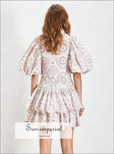 Brianna Dress - Casual Print Women Lapel Puff Sleeve High Waist Lace Pleated Hem Print, Waist, Sleeve, Dresses, vintage SUN-IMPERIAL United 