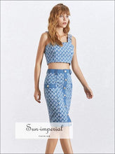 Brianna Skirt Set - Blue Embroidery Pencil Midi with Sleeveless Crop top ankle lenth skirt, blue, Sets, midid Mini SUN-IMPERIAL United 