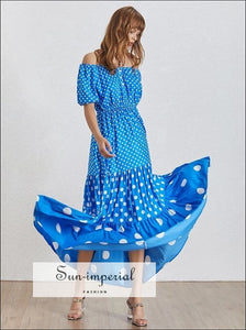 Brooke Dress- Summer Polka Dot Dress for Women Slash Neck Puff Sleeve High Waist Maxi Dresses, Dot, Sleeve, Neck, vintage SUN-IMPERIAL 
