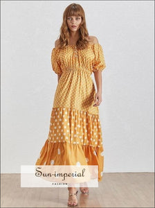 Brooke Dress- Summer Polka Dot Dress for Women Slash Neck Puff Sleeve High Waist Maxi Dresses, Dot, Sleeve, Neck, vintage SUN-IMPERIAL 