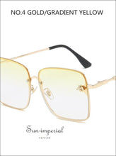 Brown Luxury Square Bee Sunglasses Women Vintage Metal Frame Oversized Sun Glasses Female Gradient