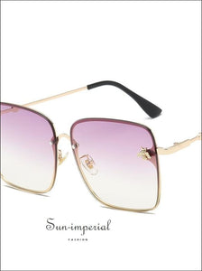 Brown Luxury Square Bee Sunglasses Women Vintage Metal Frame Oversized Sun Glasses Female Gradient
