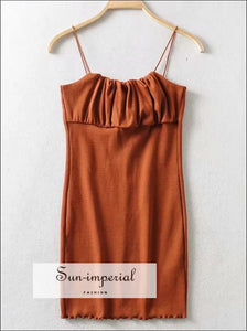Brown Ruched Bust Mini Cami Dress Bodycon Fit