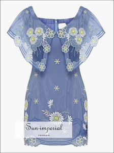 Butterfly Dress- Summer Flower Embroidery Women Dress off Shoulder Slash Neck Short Sleeve High Bodycon Mini Dresses, Dress, Off Shoulder, 