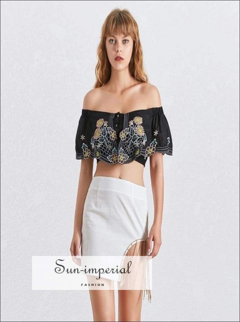 Butterfly top - Summer Short Length Women’s Shirt off Shoulder Slash Neck Sleeve Embroidery Blouse, Length, Neck, vintage, SUN-IMPERIAL 