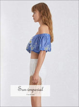 Butterfly top - Summer Short Length Women’s Shirt off Shoulder Slash Neck Sleeve Embroidery Blouse, Length, Neck, vintage, SUN-IMPERIAL 