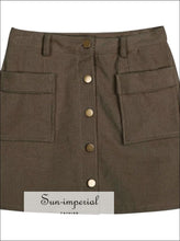 Button front High Waist Corduroy Skirt with Pockets A-line Women Short Mini SUN-IMPERIAL United States