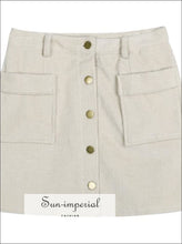Button front High Waist Corduroy Skirt with Pockets A-line Women Short Mini SUN-IMPERIAL United States