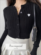 Cable Knit Cardigan with Heart Patch - Sun Imperial (photo 1)
