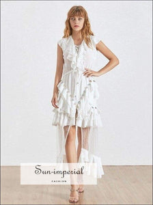 Caen Dress - Elegant Solid Women V Neck Sleeveless High Waist Ruffles Split Slim Bandage Split, Elegant, Sleeveless, Neck, Vintage 