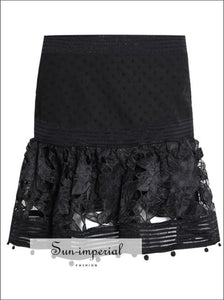 California Skirt Set - Lace Patchwork Women Suit Lapel Lantern Sleeve Shirt High Waist Slim Mini Waist, Sleeve, Patchwork, skirt set, 