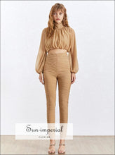 Sun-Imperial Cameron Two Piece Pants Set - Casual Two Piece Sets Women Turtleneck Puff Sleeve Tops High Waist