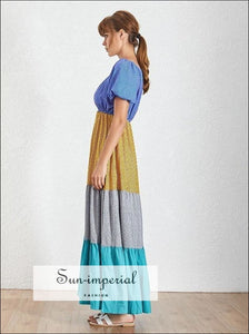 Carly Dress- Summer Patchwork Dot Women's Dress Slash Neck off Shoulder Backless Maxi -length Dress