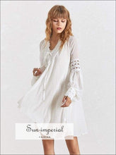 Cassidy Tonic - Casual Polka Dot Women's Blouse V Neck Lace up Lantern Sleeve Lace