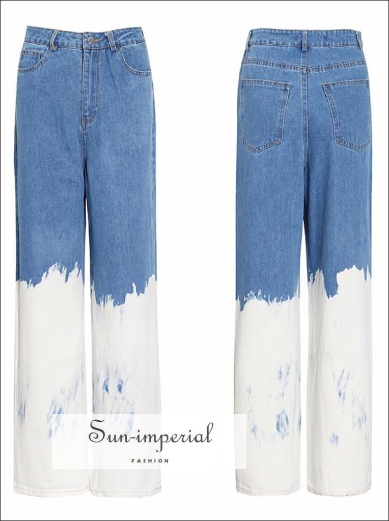 Two Color Jeans Sun-imperial - casual loose white painted women full length two tone ...