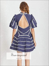 Catalina Dress- Backless Dresses Women Stand Collar Short Sleeve High Waist Patchwork Lace