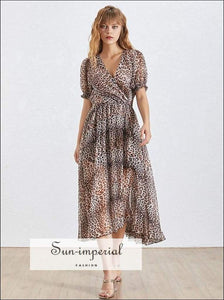 Catania Dress - Leopard for Women V Neck Backless Short Sleeve High Waist Backless, Dress, Sleeve, Neck, Vintage SUN-IMPERIAL United States
