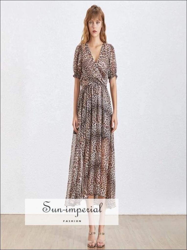 Catania Dress - Leopard for Women V Neck Backless Short Sleeve High Waist Backless, Dress, Sleeve, Neck, Vintage SUN-IMPERIAL United States