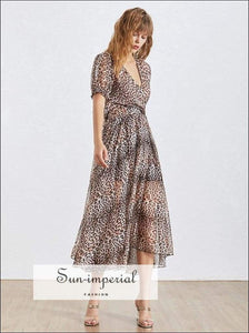 Catania Dress - Leopard for Women V Neck Backless Short Sleeve High Waist Backless, Dress, Sleeve, Neck, Vintage SUN-IMPERIAL United States