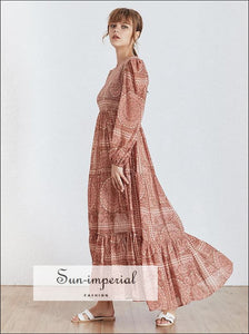 Catherine Dress- Vintage Floral Lace O Neck Lantern Sleeve Loose Fit Maxi Dress High Waist, Sleeve, Neck, Print Long Dress, vintage 
