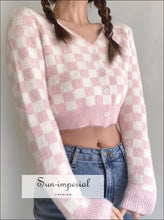 Check Plaid Crop Knit Cardigan - Sun Imperial (photo 1)