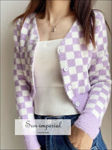 Check Plaid Crop Knit Cardigan - Sun Imperial (photo 3)