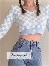 Check Plaid Crop Knit Cardigan - Sun Imperial (photo 4)